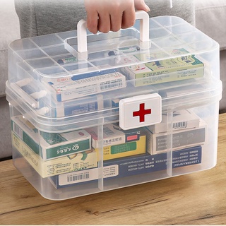 Locaupin Portable Handle Medicine first aid Box Plastic Medicine Basic  Organizer. Family small Safety Emergency Medical