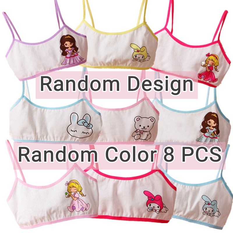 【8 PCS In 1】Random Cartoon 8-15 Years Girls Training Bra Puberty Soft  Cotton Girl Clothes Breathable Teenagers Underwear Student Camisole