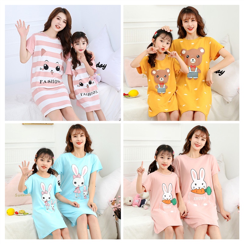 LF Women Kids Short Sleeve Nightdress Cotton 100 180cm Parent