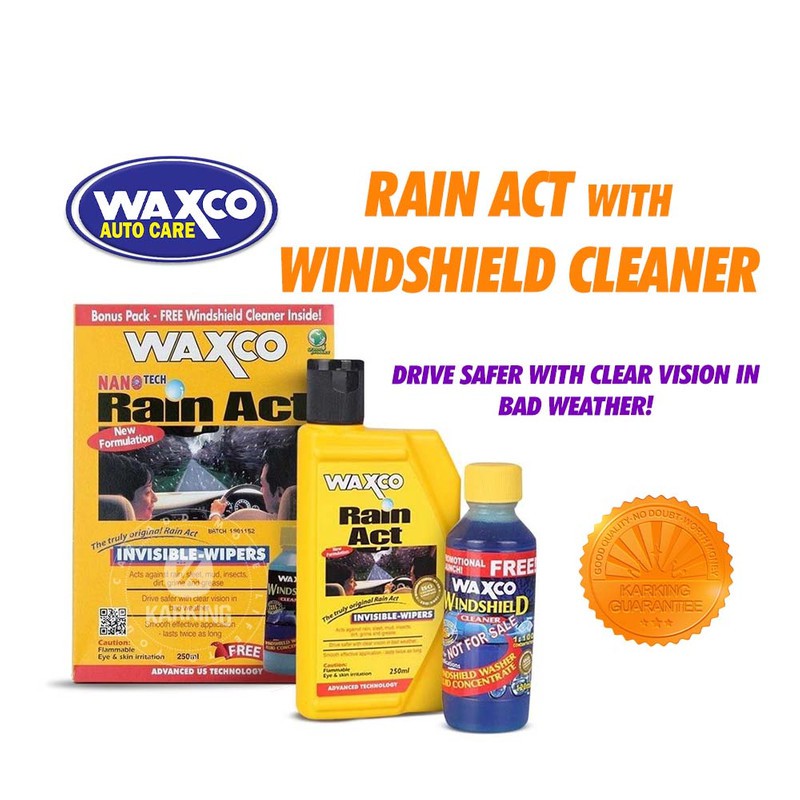 Ready Stock Waxco Rain Act (250ml) + Windshield Cleaner (120ml