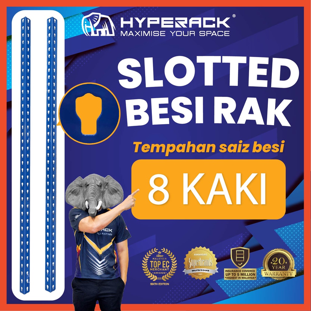 HYPERACK ™️ [High Quality] Rak Besi Slotted Angle Bar Upright 8 Kaki ...