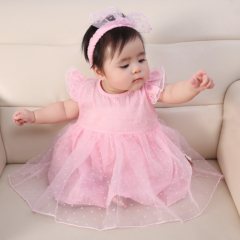 2pc set new born baby girl dresses headband summer pink princess little girl clothing sets for birthday party 0 3 month