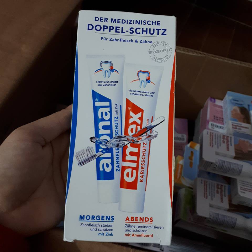 German light and dark toothpaste duo Arona + Elmex (dual protection ...