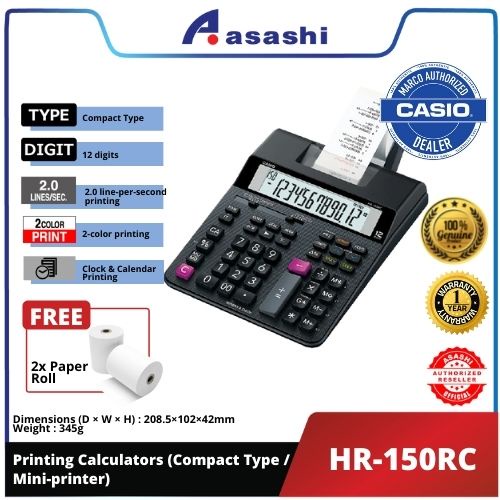 Casio HR-100RC / HR-150RC Printing Calculators (Compact Type / Mini ...