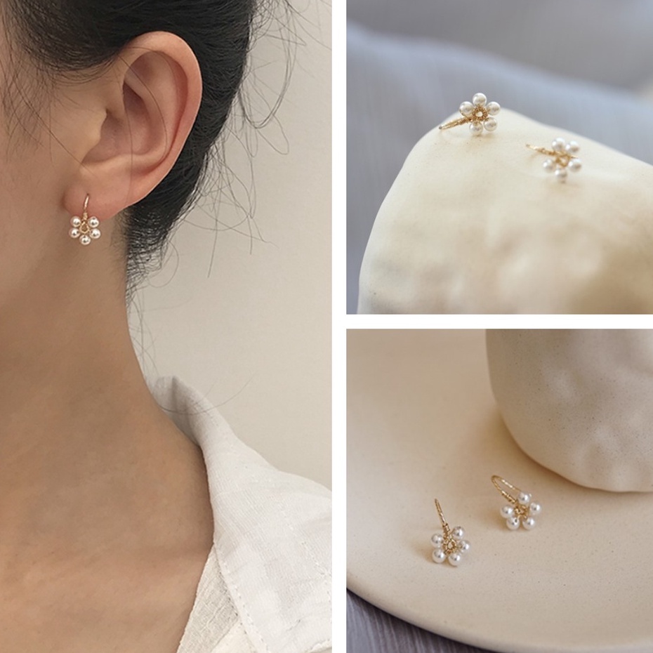 BLOSSOM Handmade Shell pearl flower earring, A11, Pearl Flower Stud, Tiny Beaded Flower Earring ...