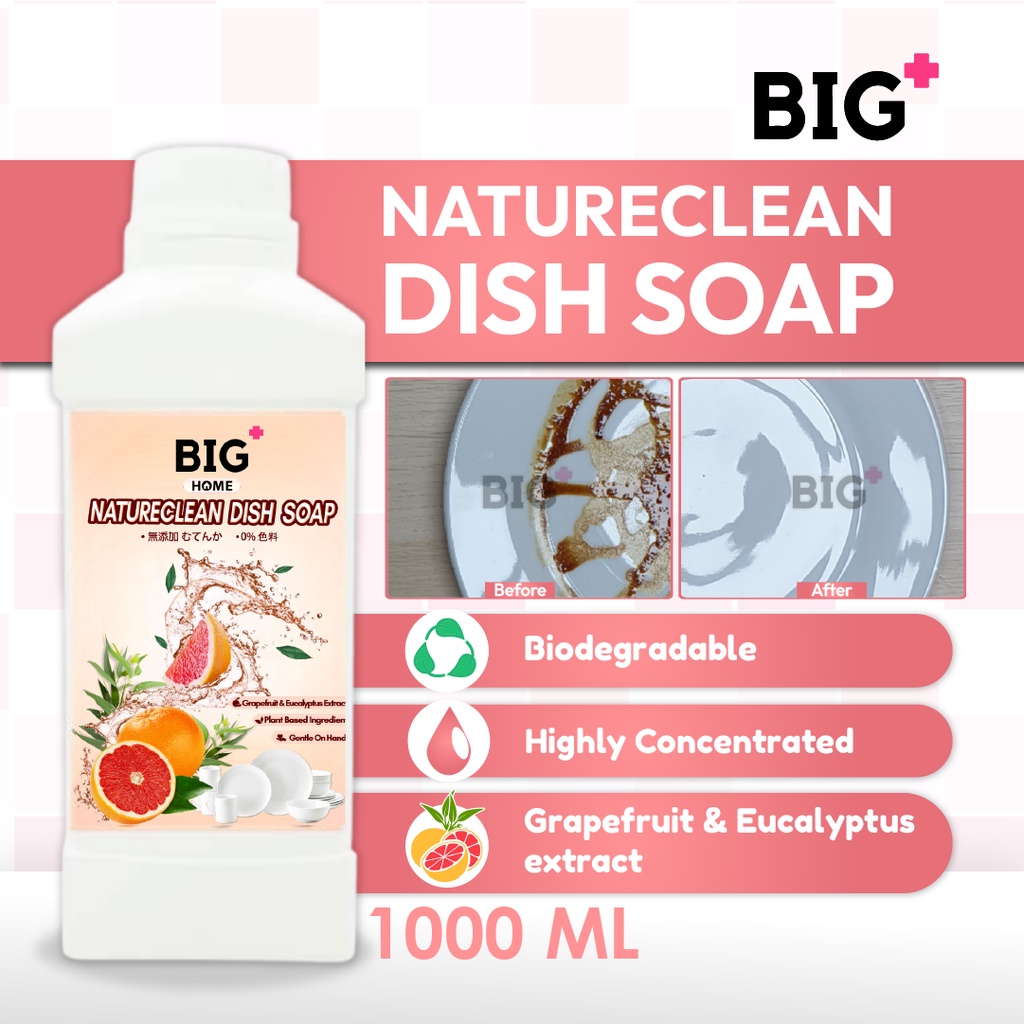 BIG+ Natureclean Premium Dish Soap (1000ml) Dishwashing Liquid Natural ...