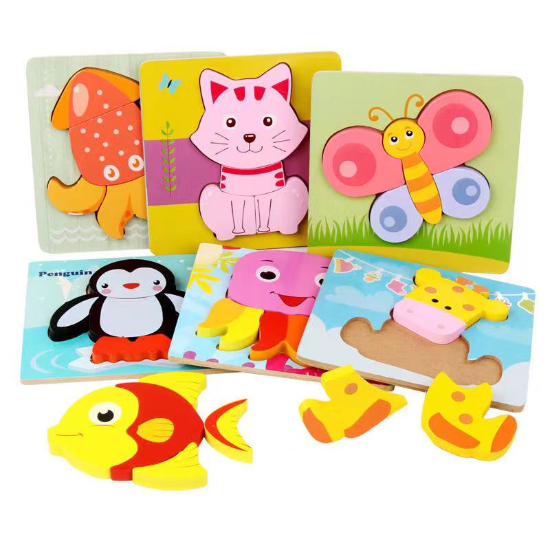 3D Wooden Animals Vehicle Cartoon Puzzle Learning Educational Kids Toys ...