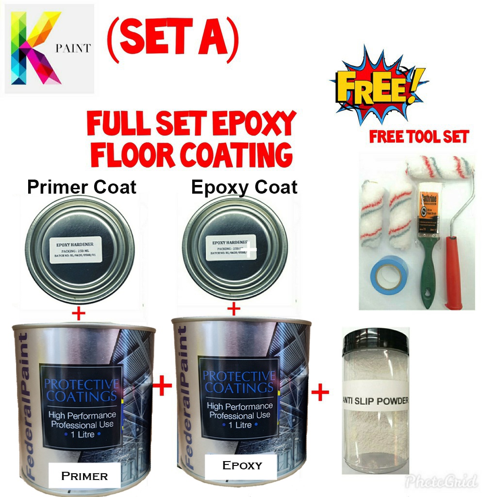FULL SET Epoxy Floor Coating ( FREE Tool Set ) 1L PRIMER WATERPROOF ...