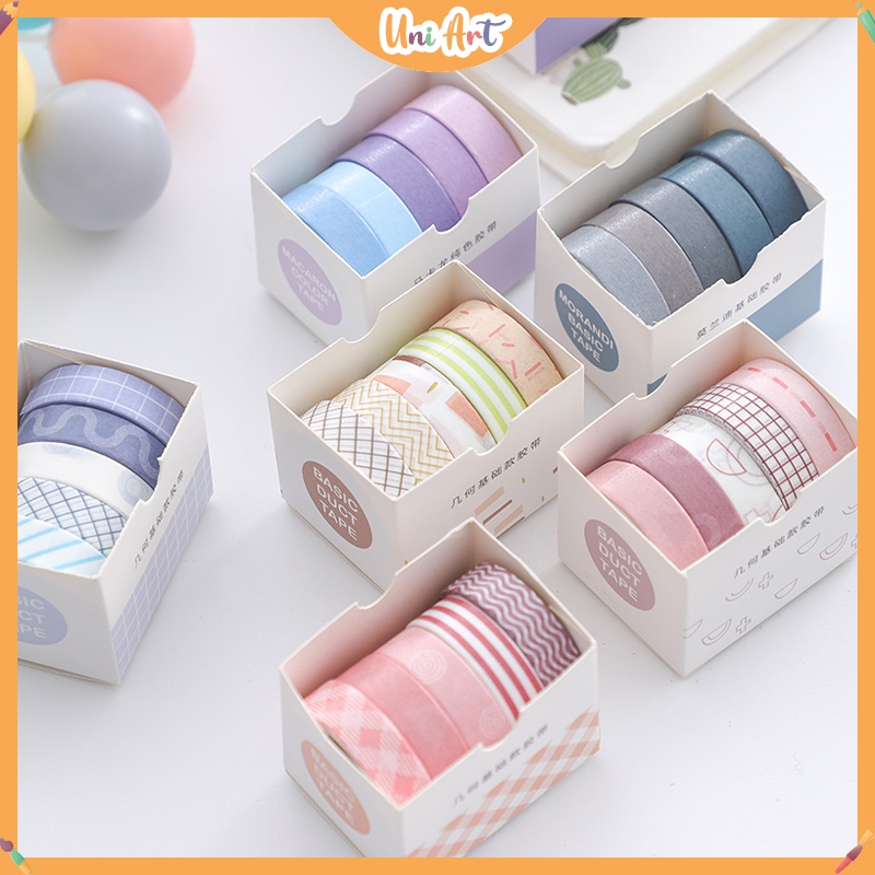 Uni Art 5/6Rolls Solid Color Washi Tape Set Decorative Masking Tape