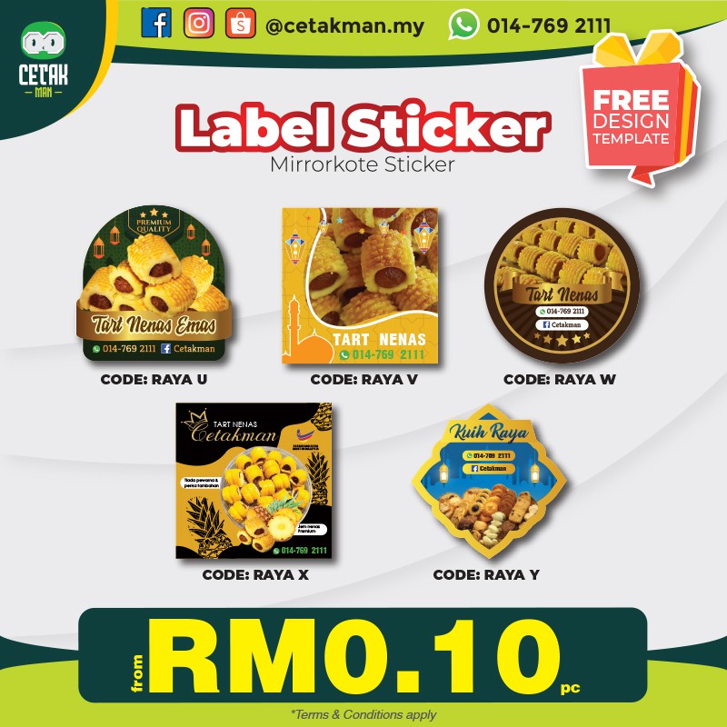 Sticker Hari Raya Aidilfitri /Sticker Biskut Raya / Eid Mubarak / Hari ...