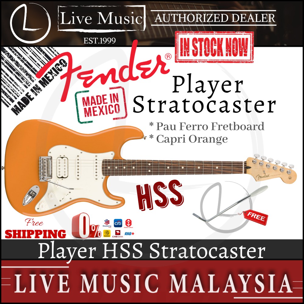 Fender Player HSS Stratocaster Electric Guitar, Pau Ferro Fretboard - Capri  Orange