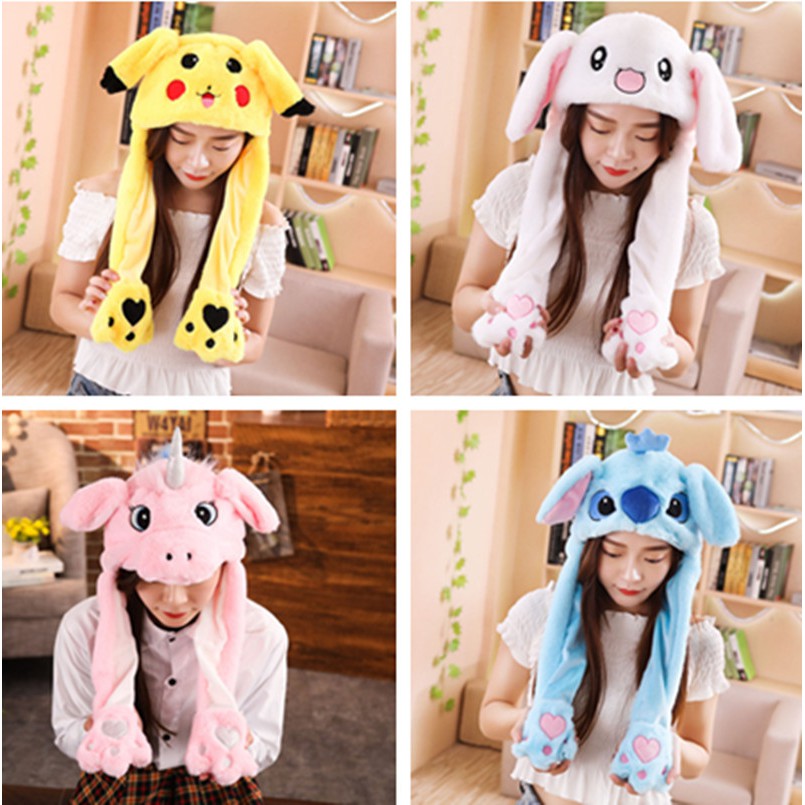 Fashion Moving Hat Rabbit Ears Plush Sweet Cute Airbag Cap 20 color can ...