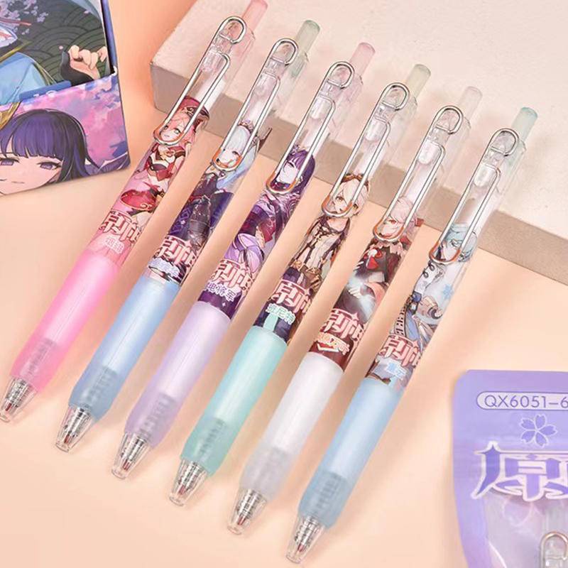 6Pcs/Pack Genshin Impact Cute Gel Pen Game Pen for School Writing Cute