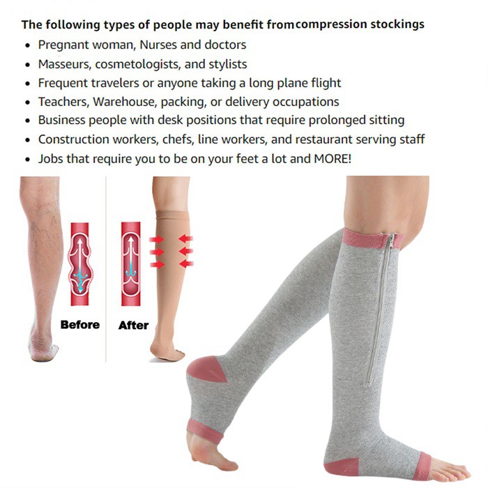 FemaleOpen Toe Knee Length Zipper Compression Stockings Beauty Leg Prevent  Varicose Veins Reduce Swelling/Stokin Wanita
