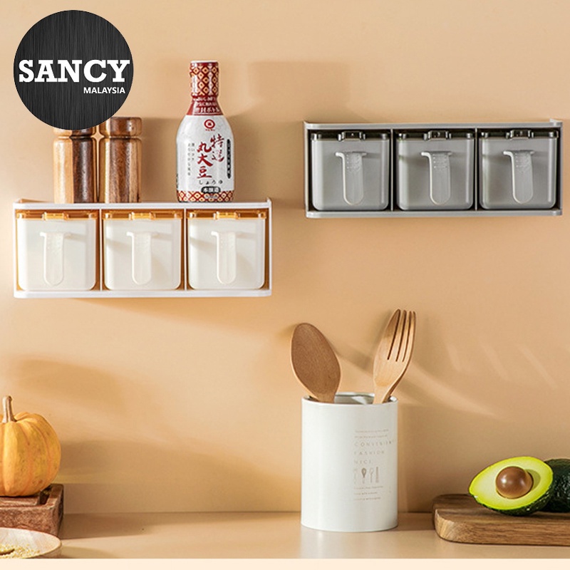 SANCY Wall Mounted Seasoning Storage Punch Free Kitchen Seasoning ...