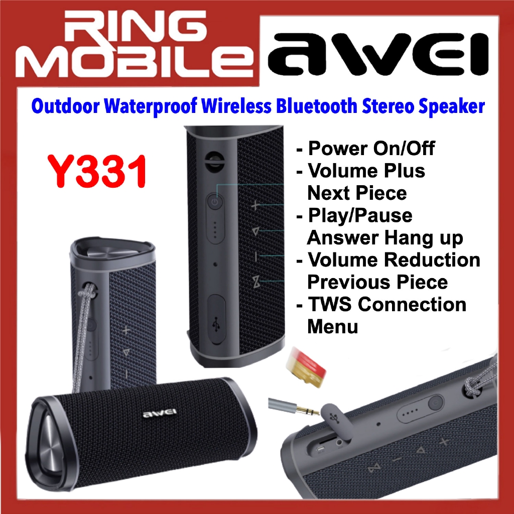 Awei Y331 Outdoor Waterproof Wireless Bluetooth Stereo Speaker | Shopee Malaysia
