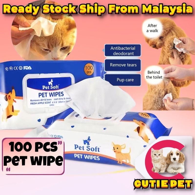 PetSoft Wet Tissue Pet Wipe (100Pcs) Tissues Wipes Hygiene For Cats ...