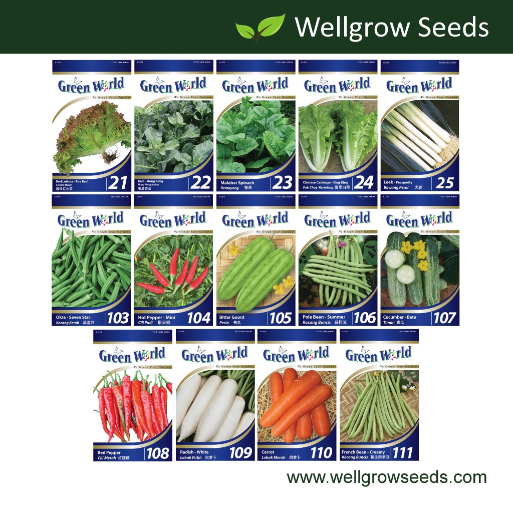 Green World Seeds GW021-GW111 Lettuce/Kale/Spinach/Leek/Okra/Pepper ...