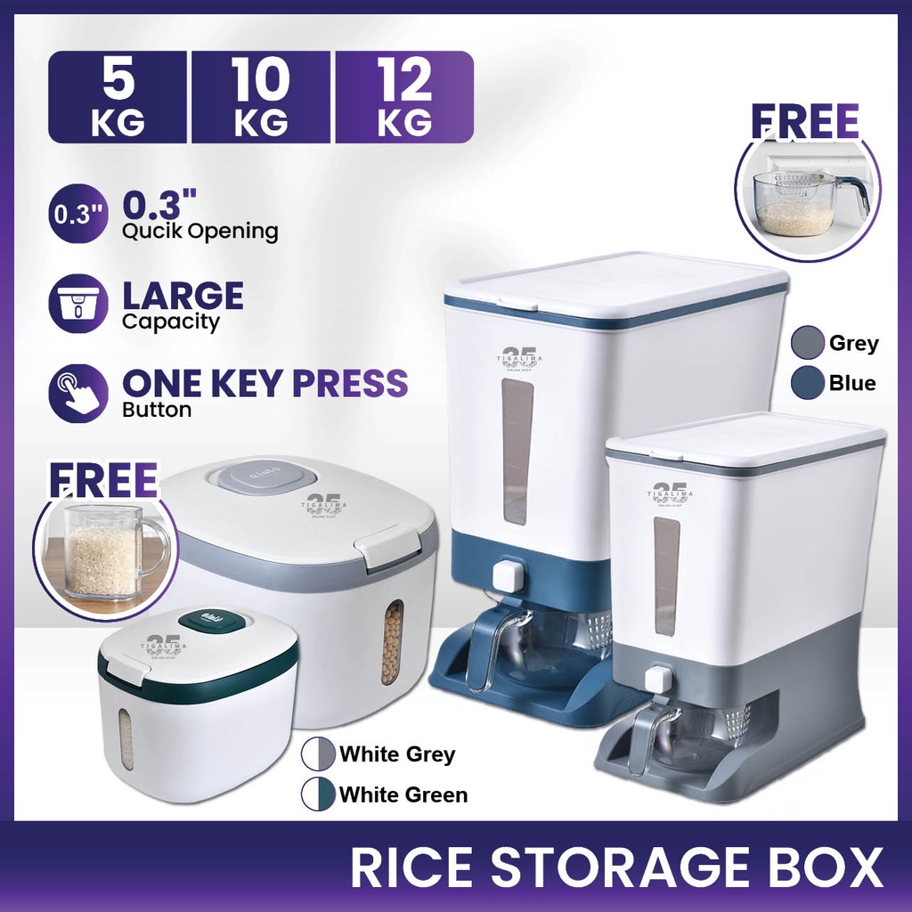 Rice Storage Box 5KG 10KG 12KG Rice Dispenser Container Moisture Proof ...