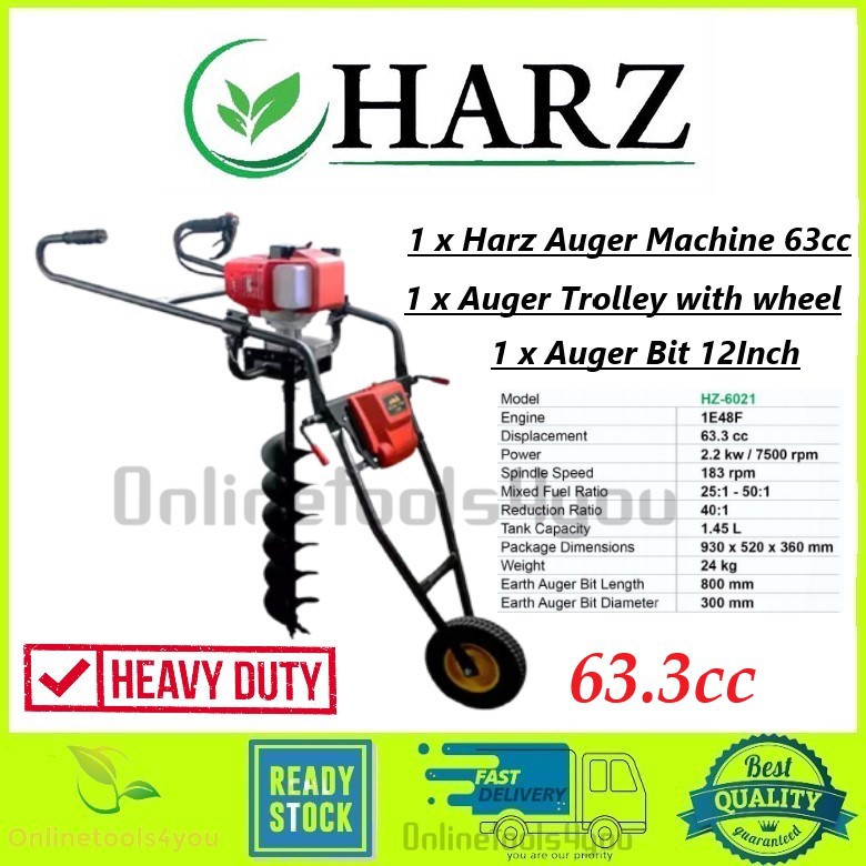 HARZ Earth Auger Machine With Auger Trolley Wheel / Mesin Drill Tanah ...