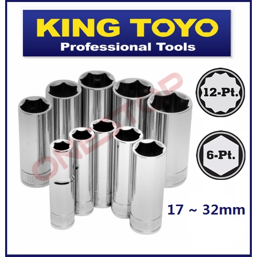 KING TOYO 4800 4802 Deep Length Chrome 6PT / 12PT Socket 17mm-32mm / 6 ...