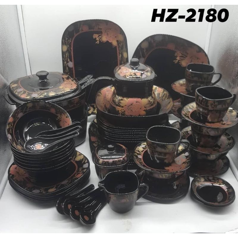 Gemya Black Marble Dish Set 72 Piece Dinner Set Top