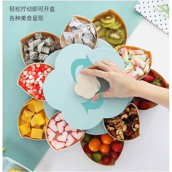 2 Layer 10in1 Plastic Floral Rotator Plate Candy Box Snack Storage ...