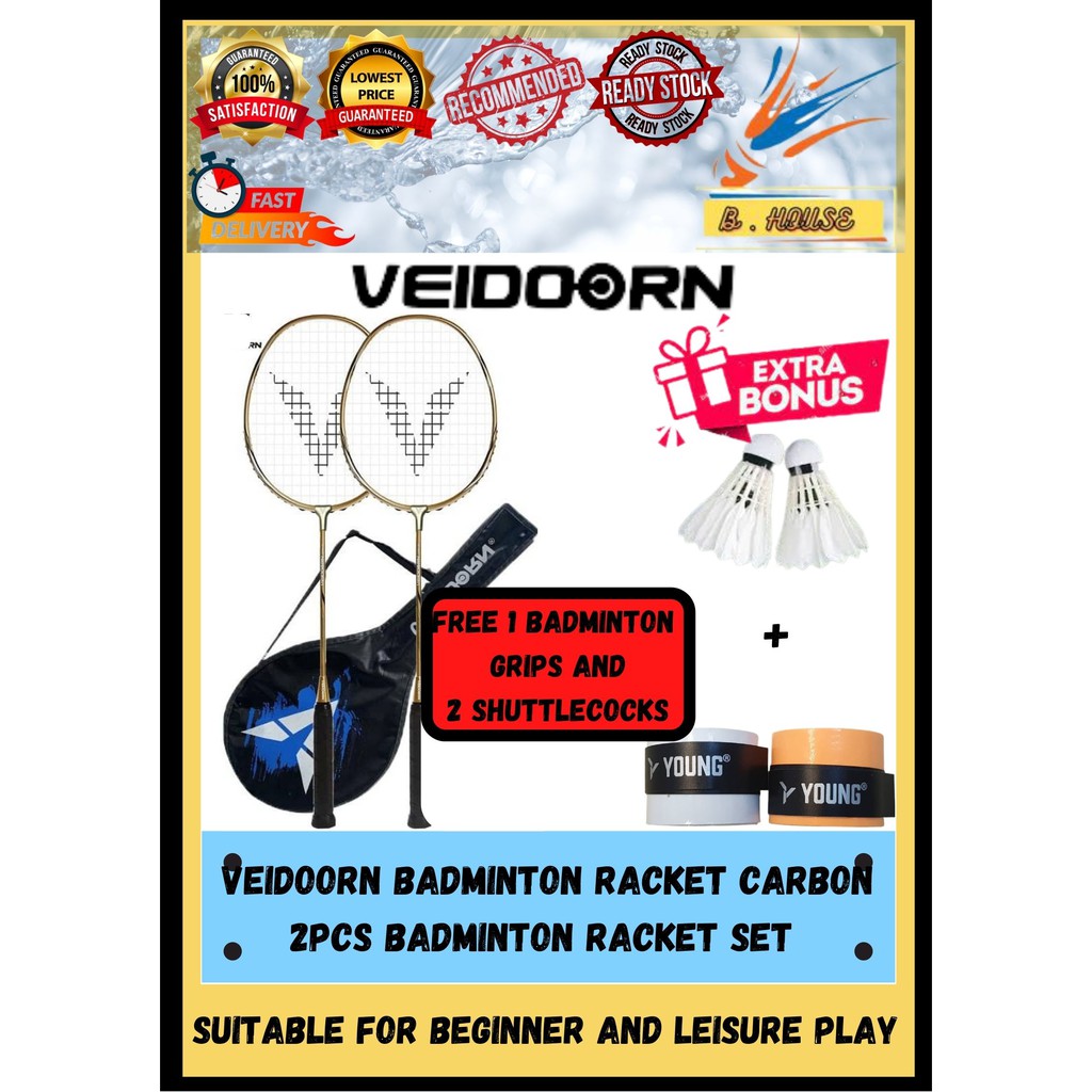 [FREE SHUTTLE]Raket Badminton Carbon Badminton Racket Set (2 Pcs) [Free ...