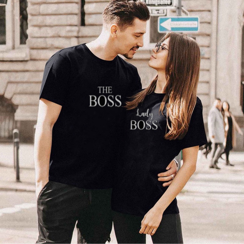 Couple Sets The Boss Lady Boss Letter Print T Shirt Casual Simple Round Neck Short Sleeve Top Plus Size S 3XL Shopee Malaysia