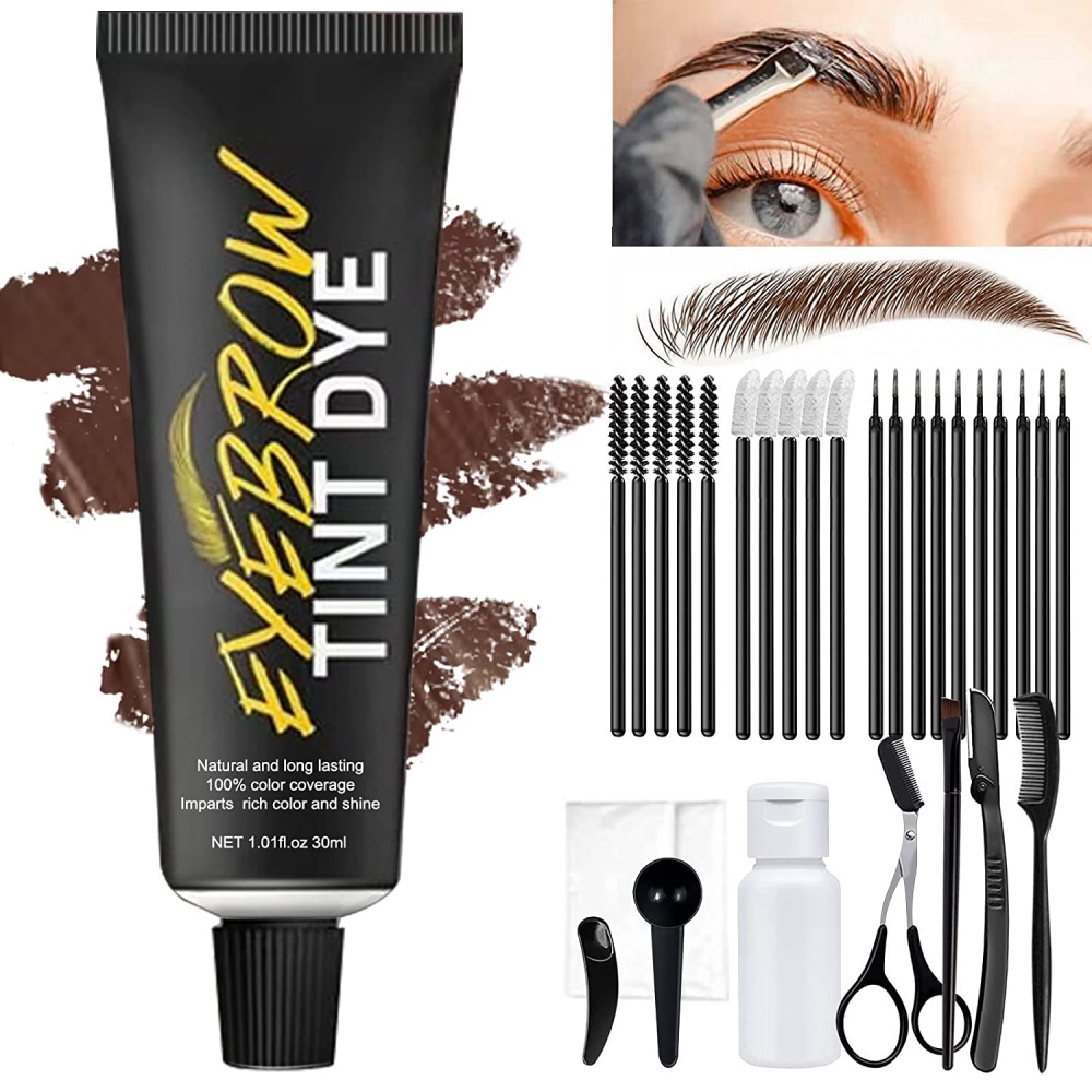 Eyebrow Tint Kit Semi Permanent Brow Dye Tattoo Cream With Brush Kit