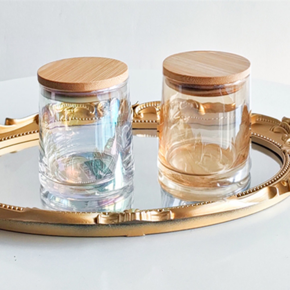200ml/300ml Candle Glass Jar With Bamboo Lid / Iridescent/ Light Amber