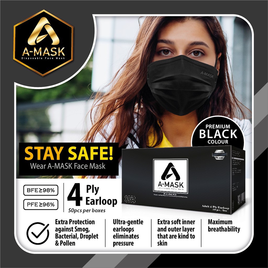A Mask Adult Disposable Face Mask (Ear Loop / 4 Layers) (50 Pcs/Box ...