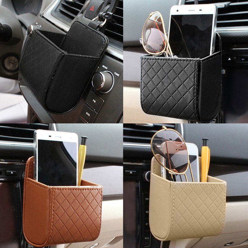 PU Leather Car Organizer Box Dashboard Hanging Bag Glasses Phone Holder