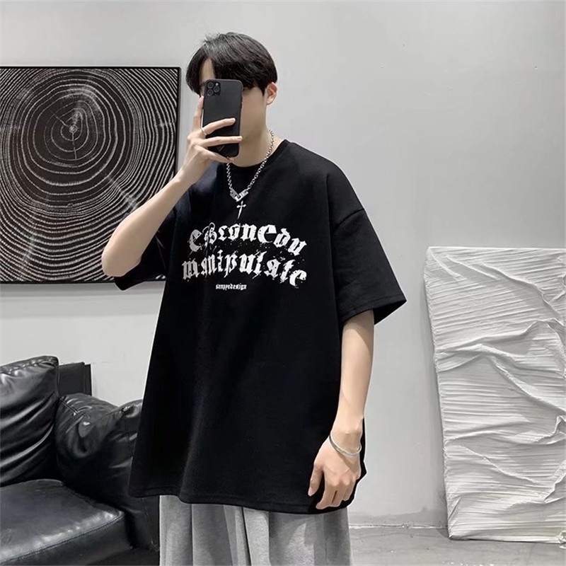 ins Street Wear Letter Printing Round Neck Short-Sleeved T-Shirt Men ...