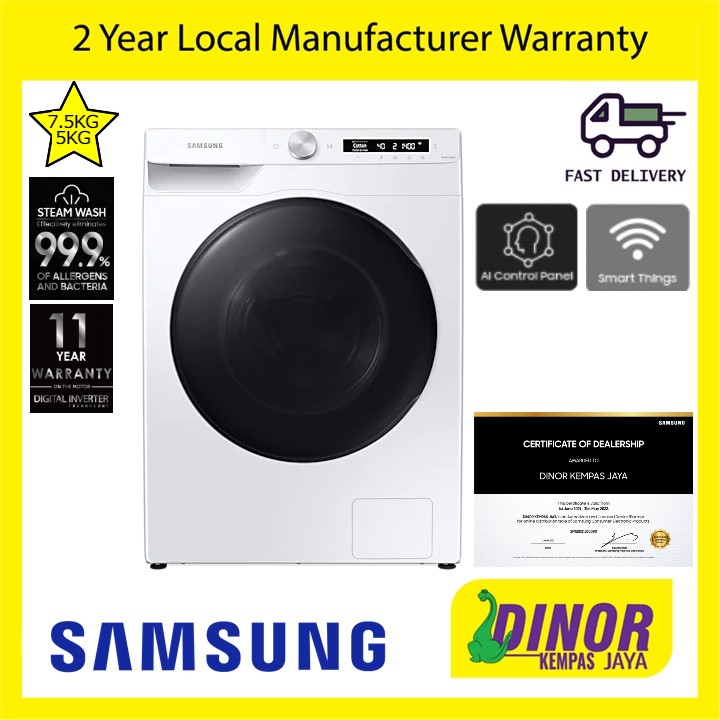 Samsung Front Load Washer Dryer with AI Ecobubble™ , 7.5KG Wash & 5KG