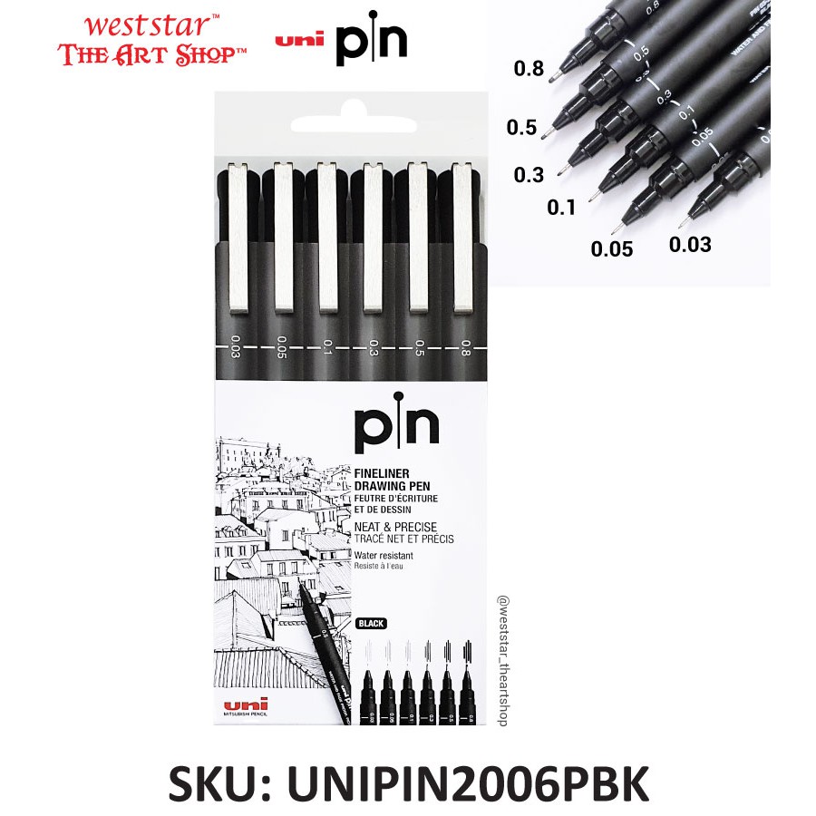 [Weststar TAS] Uni Pin Fineliner Drawing Pen (Black) | 6pcs Set ...