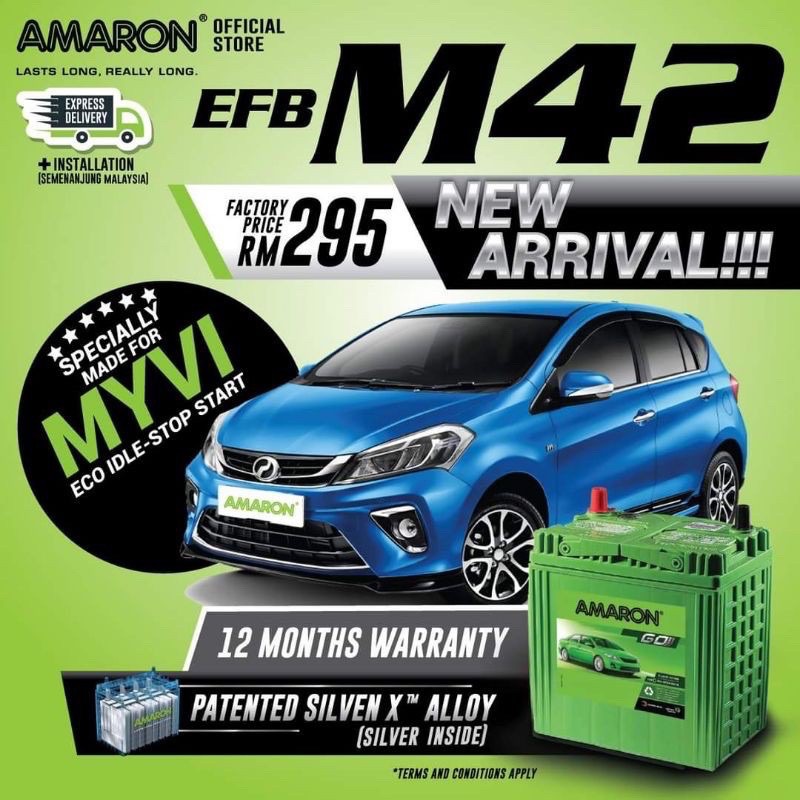 M42(50B20L/R) Amaron EFB Start Stop Car Battery | Shopee Malaysia