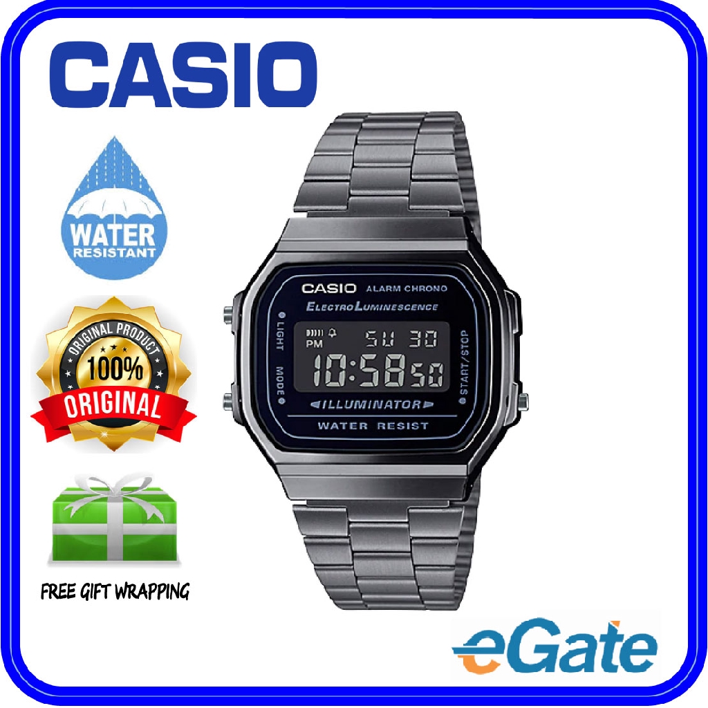 Casio VINTAGE A168WGG-1B Men Digital Classic Black Dial Grey Stainless ...