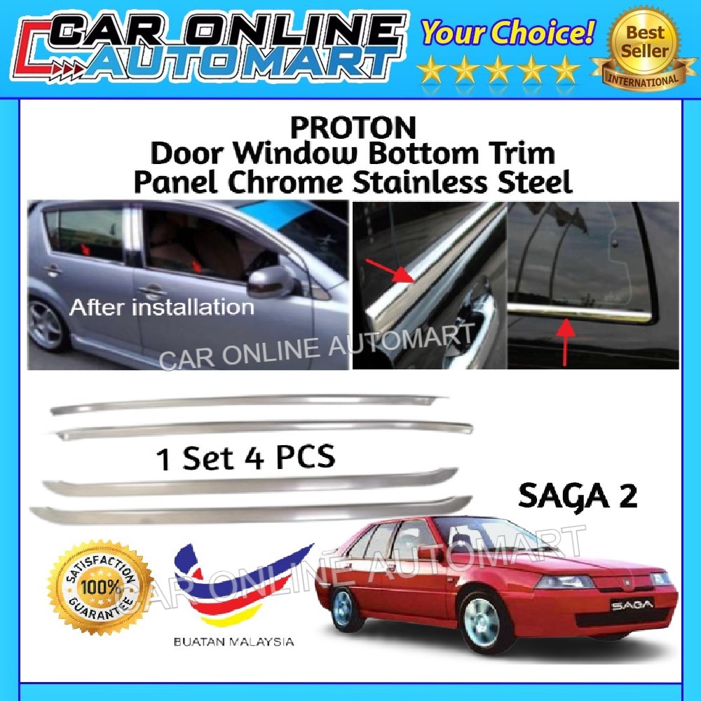 Proton Saga 2 / Iswara Door Window Trim Panel Chrome Stainless Steel