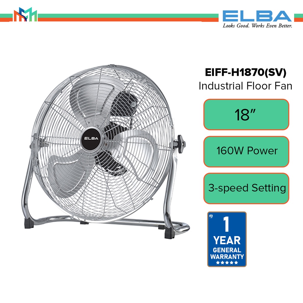 Elba Industrial Floor Fan 3 Speed Setting (160W/18