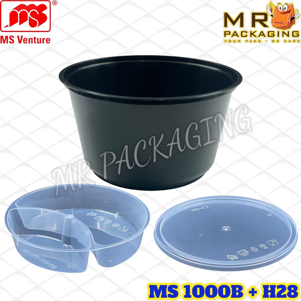 MS 1000B 1000ML Black / Clear Insert Compartment Round Container with ...
