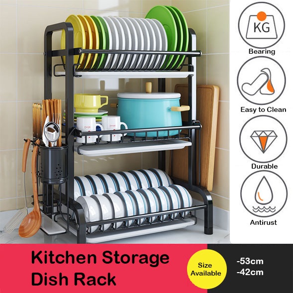 3 Layers Stainless Steel Kitchen Storage Dish Rack Kitchen Rack Rak ...