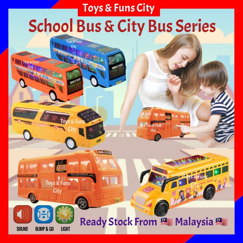 School Bus City Bus c/w Music 📢 ,4D Flash Light💡, BUMP & GO Bas Sekolah ...