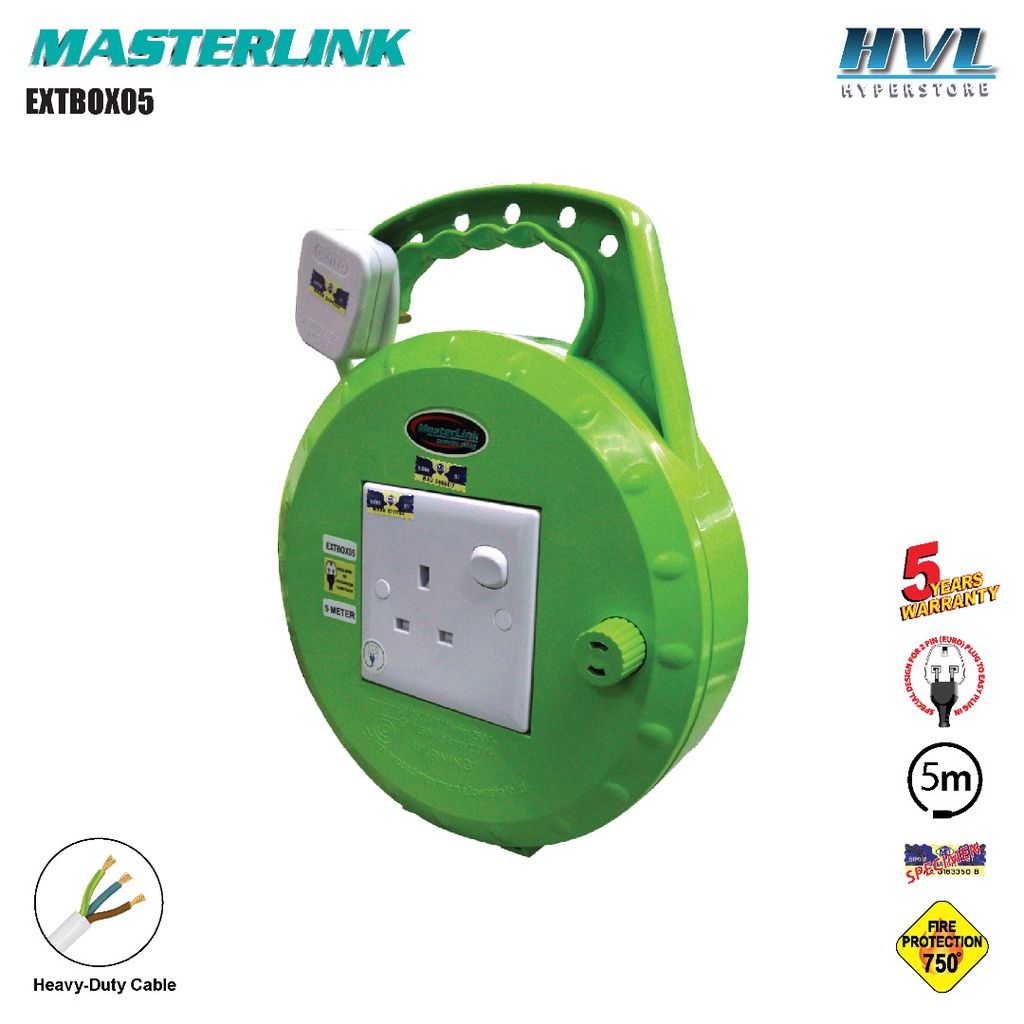 Masterlink Extension Box Heavy Duty Cable Reels 5 Meter MSLEXTBOX05