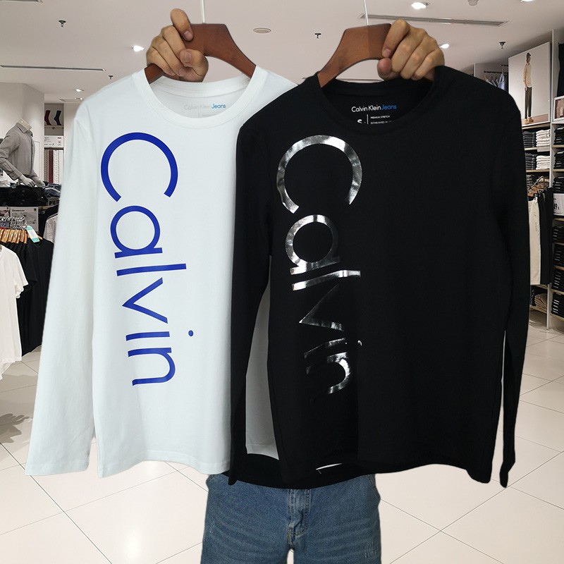 Original Calvin Klein Ck Cotton Big Sided Logo Print Long Sleeve Tee