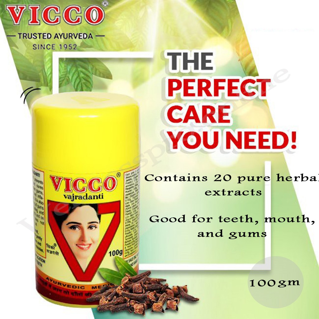 Vicco Vajrdanti Herbal Ayurvedic Tooth Powder 100g cures pyorrhoea