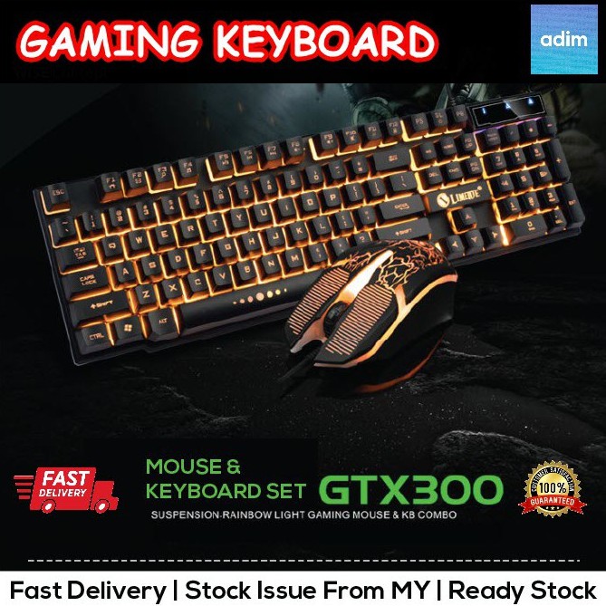 GTX300 - Gaming Keyboard + Mouse Set Combo with RGB Rainbow Light ...