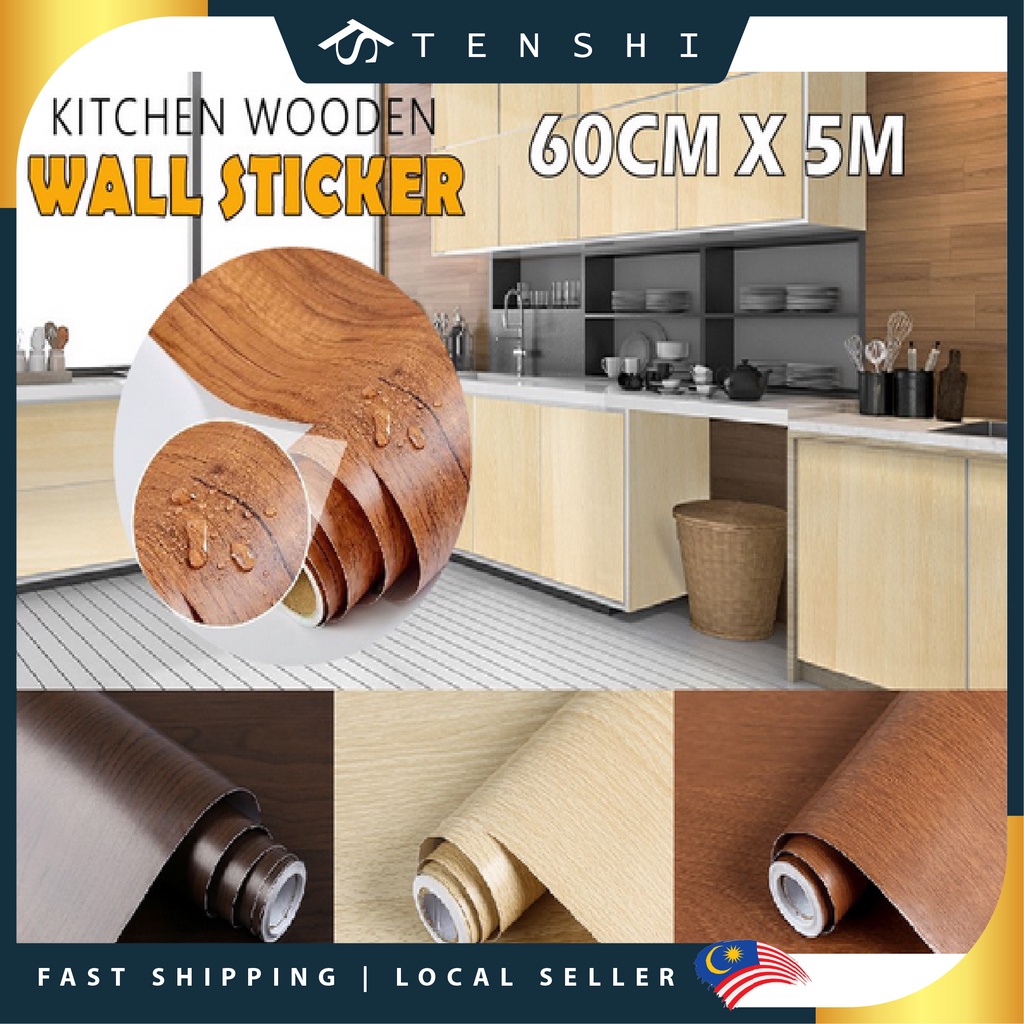 60cm*5m 3D Kitchen Wooden Wall Sticker Wardrobe Waterproof Oil