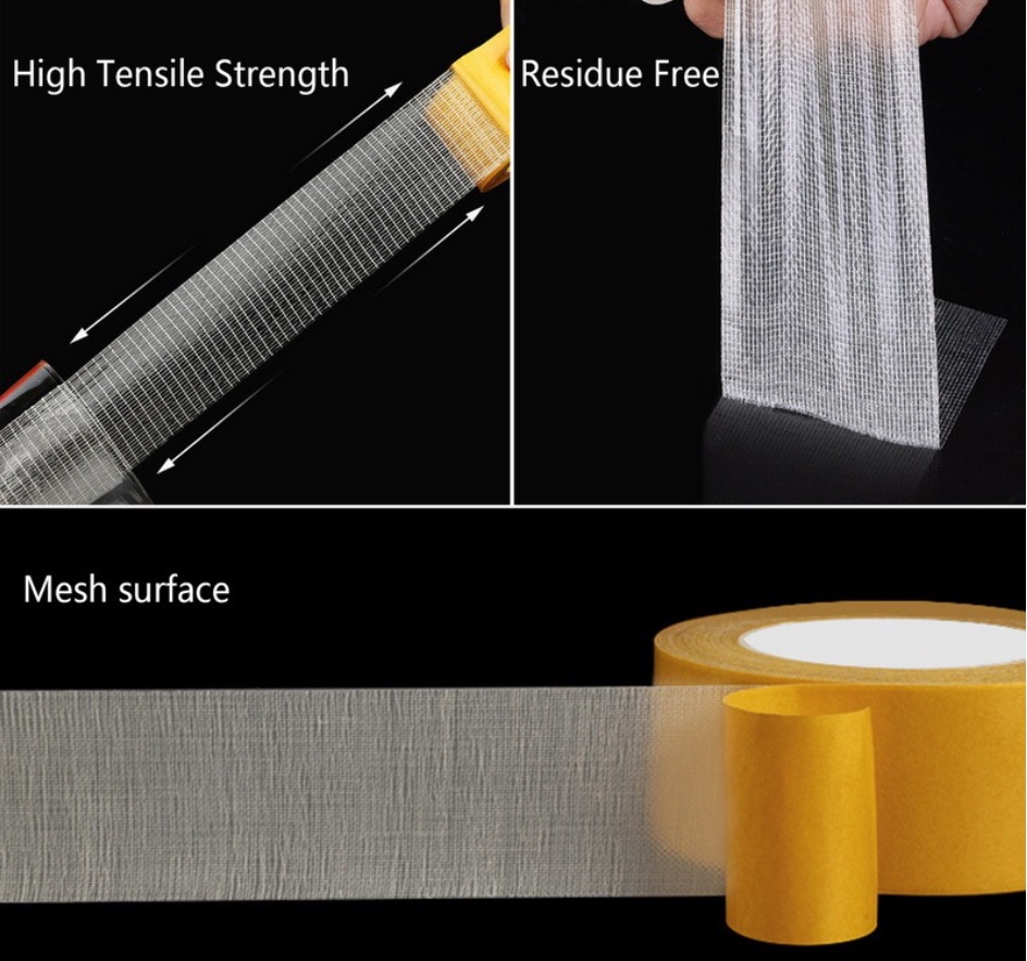 【READY STOCK】Double Sided Tape High Viscosity Grid Fiber Transparent ...