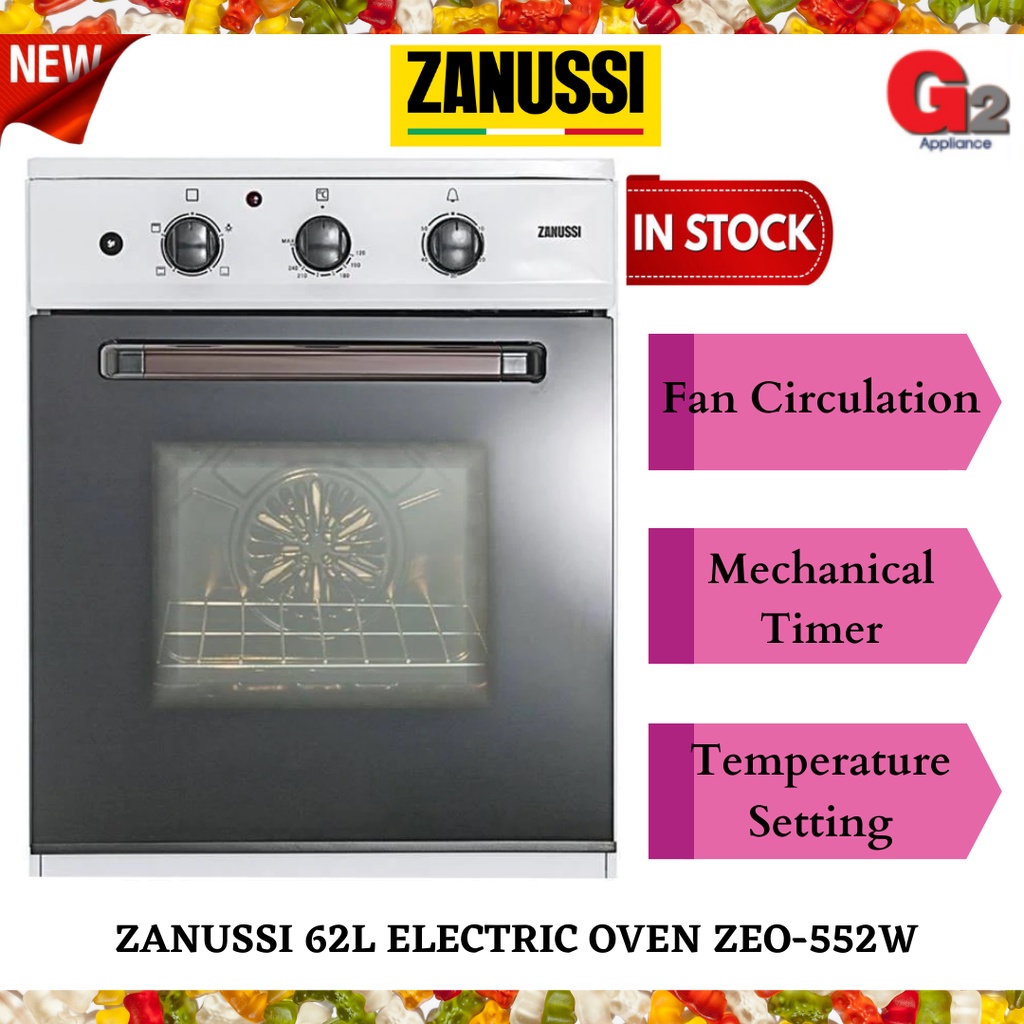 ZANUSSI (READY STOCK) 62L ELECTRIC OVEN ZEO552WZANUSSI WARRANTY